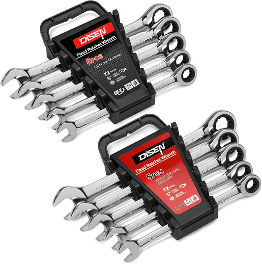 10 Piece Ratcheting Wrench Set SAE and Metric with Organizer