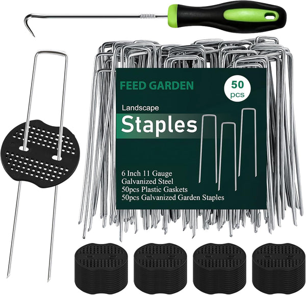 50 Pack Galvanized Landscape Staples with Hooks